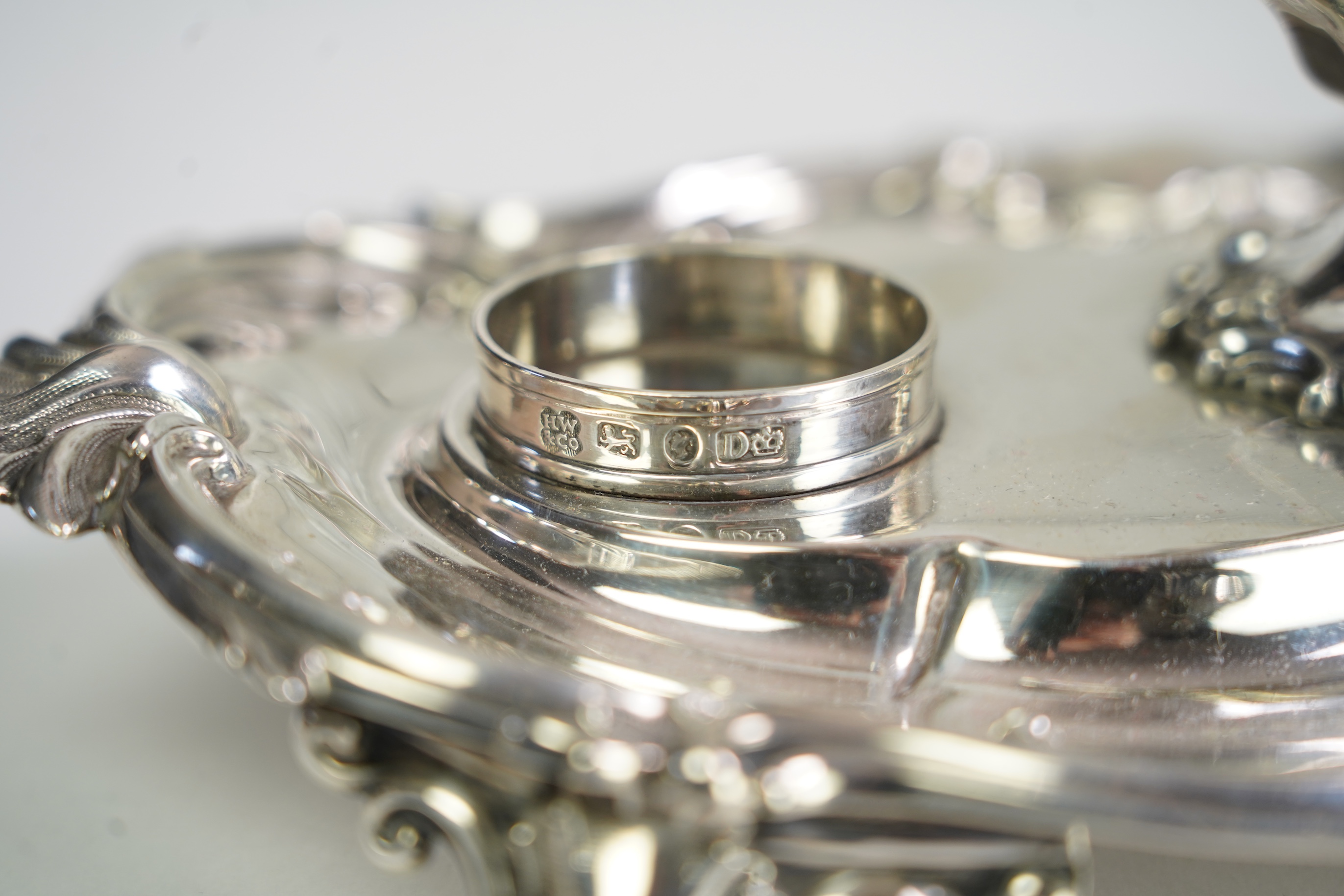 An early Victorian ornate silver inkstand, by Henry Wilkinson & Co